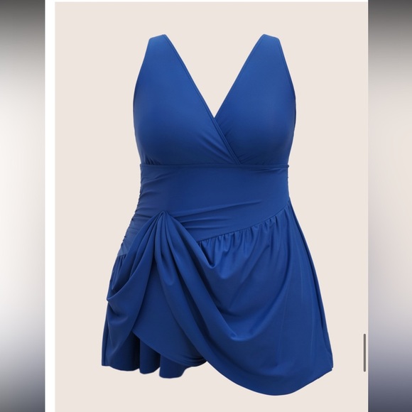 BloomChic Plus Size 2XL Solid Surplice Neck Gathered Swim Dress us18-20 - Picture 5 of 7